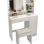 Large drawer with mirror and light, three-layer storage vanity, adjustable brightness for 3 lighting modes (white with stool) - Korvel