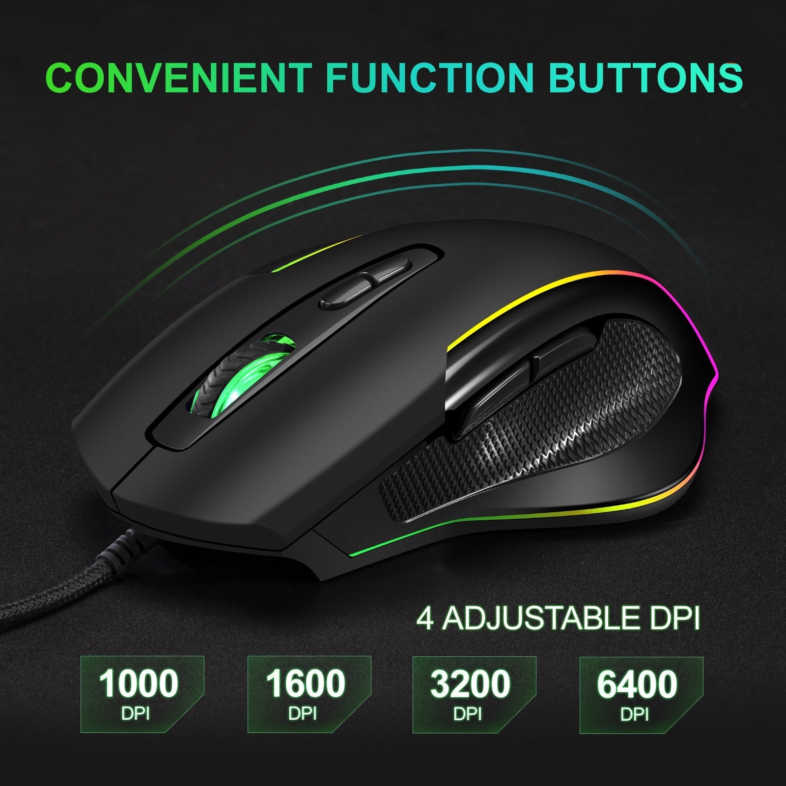 Wired optical gaming mouse with seven key macro light emitting breathing light - Korvel