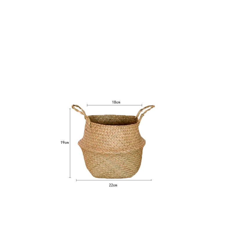 Scandinavian Style Wicker Handbasket Flower Pot Rattan Weave Plant Grass Woven Floor Folding Wicker Basket Weaving - Korvel