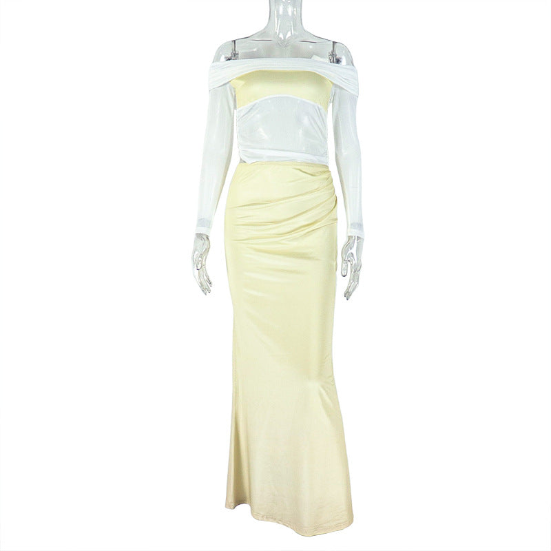 Women's Irregular Hem Pencil Dress - One-Shoulder Long Sleeve