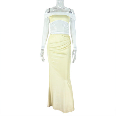 Women's Irregular Hem Pencil Dress - One-Shoulder Long Sleeve
