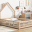 Full House-Shaped Headboard Floor Bed with Fence - Natural
