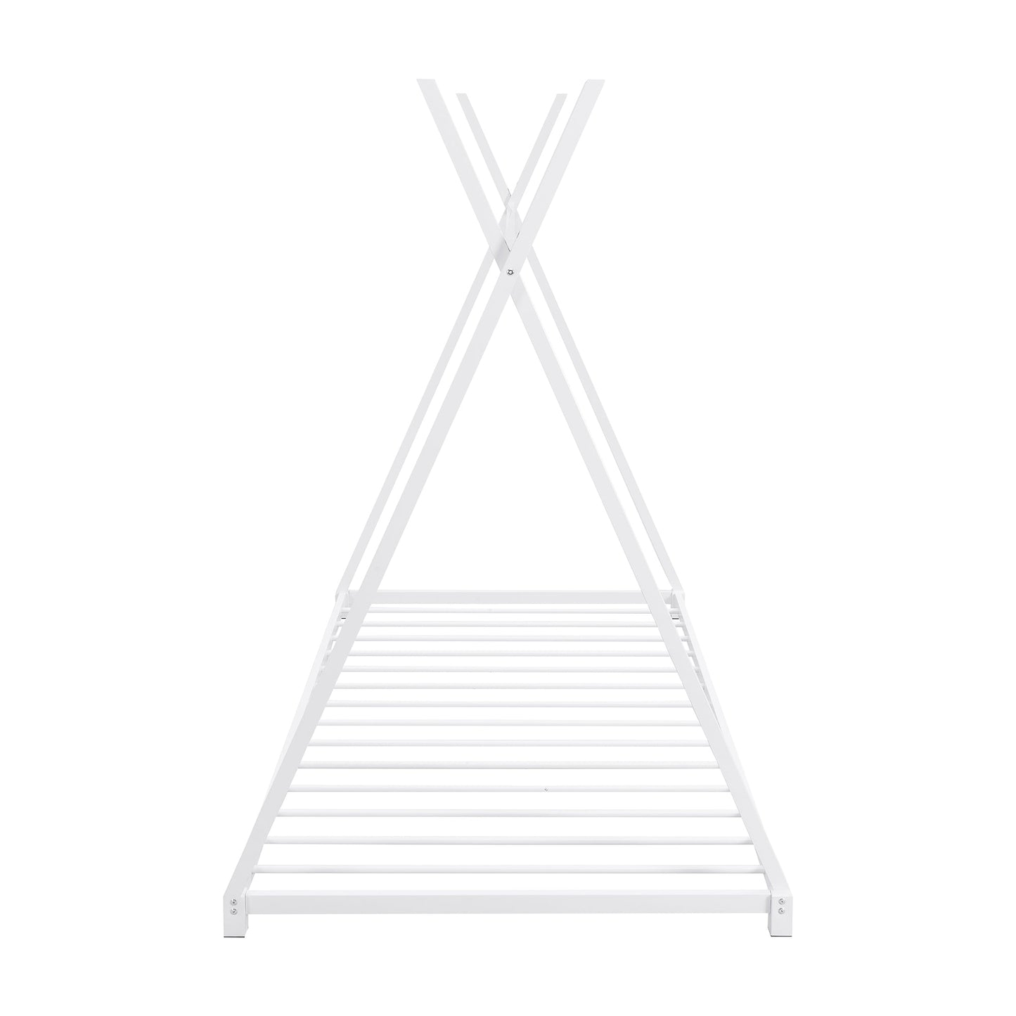Metal Twin Size House Platform Bed with Triangle Structure  White - Korvel