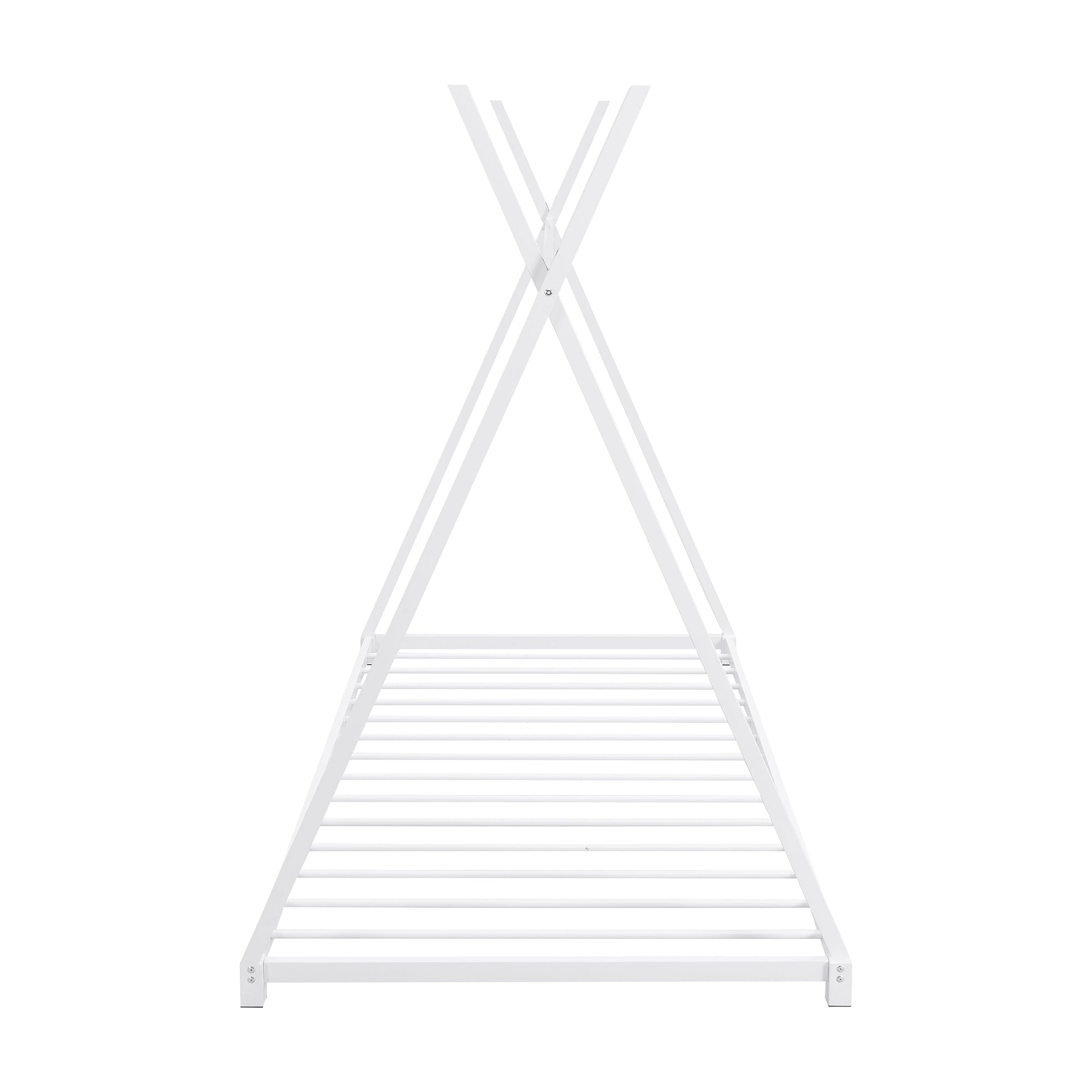 Metal Twin Size House Platform Bed with Triangle Structure  White - Korvel