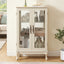 Dual door Curio cabinet with tempered glass door mirror back panel and adjustable shelf display cabinet with light bulbs, white - Korvel