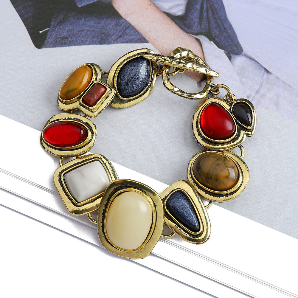 Colorful natural stone crystal glass exaggerated bracelet women's high-end accessory - Korvel