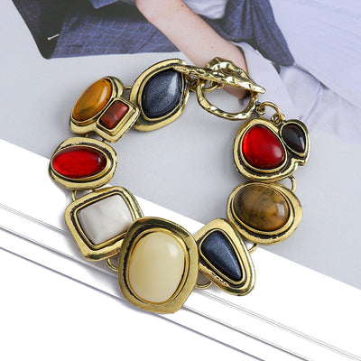 Colorful natural stone crystal glass exaggerated bracelet women's high-end accessory - Korvel