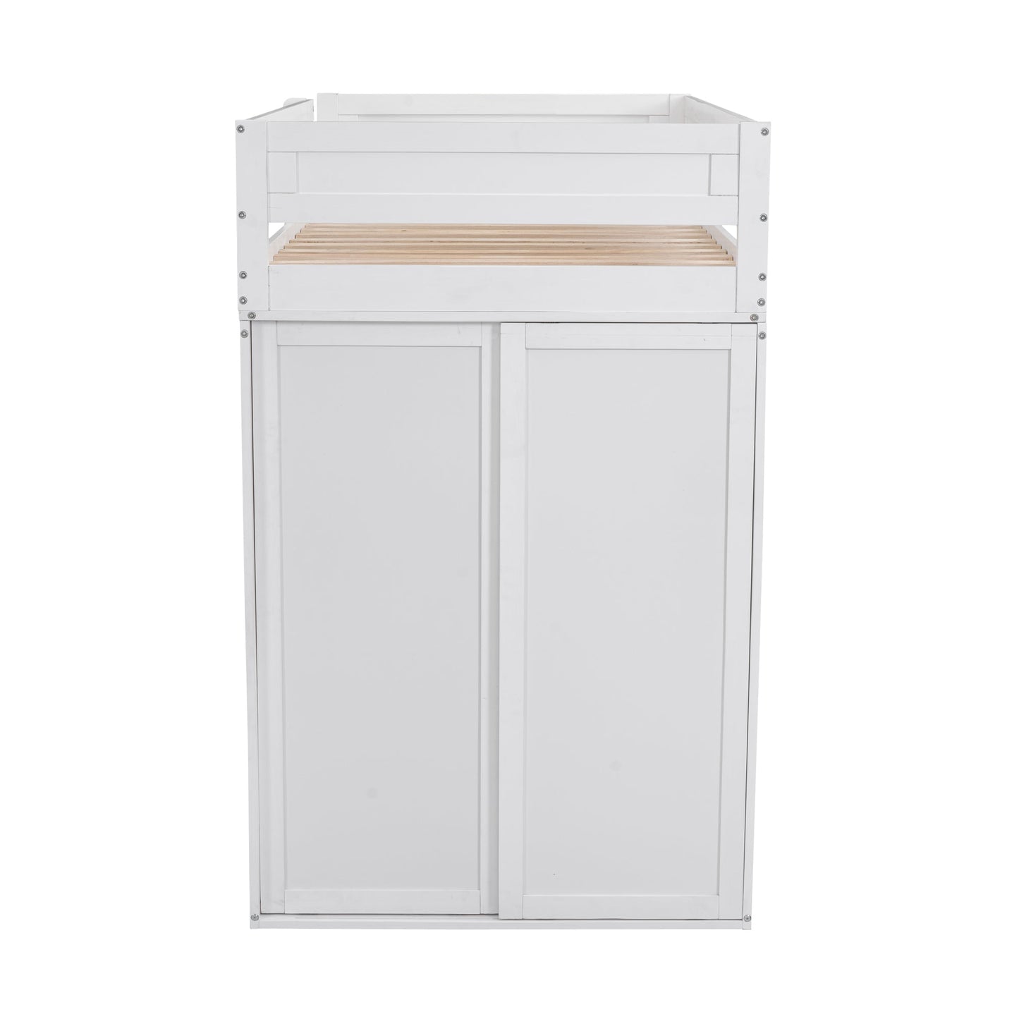 Wood Twin Size Loft Bed with Wardrobes and 2-Drawer Desk with Cabinet  White - Korvel