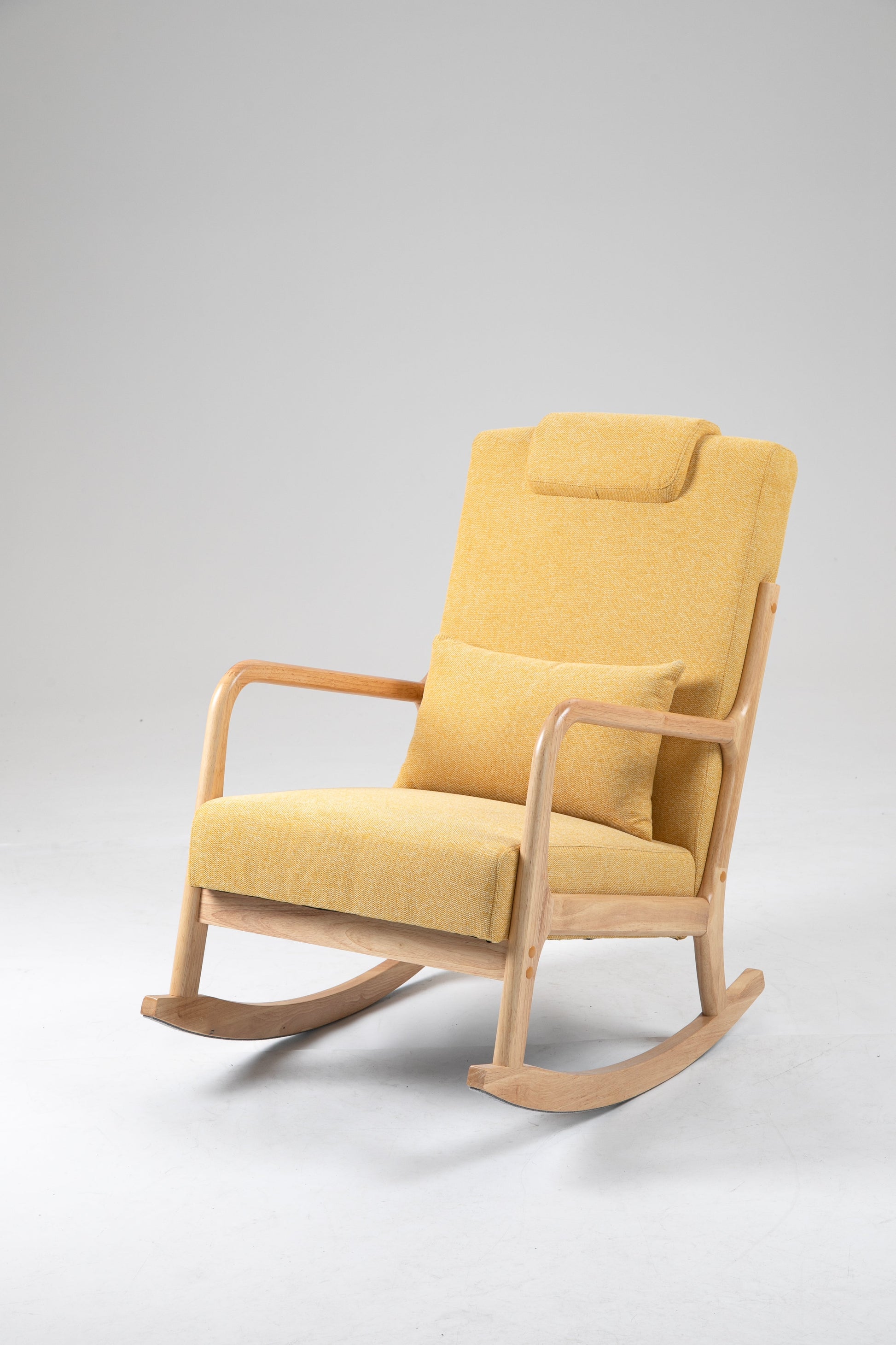 Rocking Chair Upholstered Fabric Rocking Armchair Indoor with High Backrest Glider Chairs and Lumbar Pillow for Living Room - Korvel