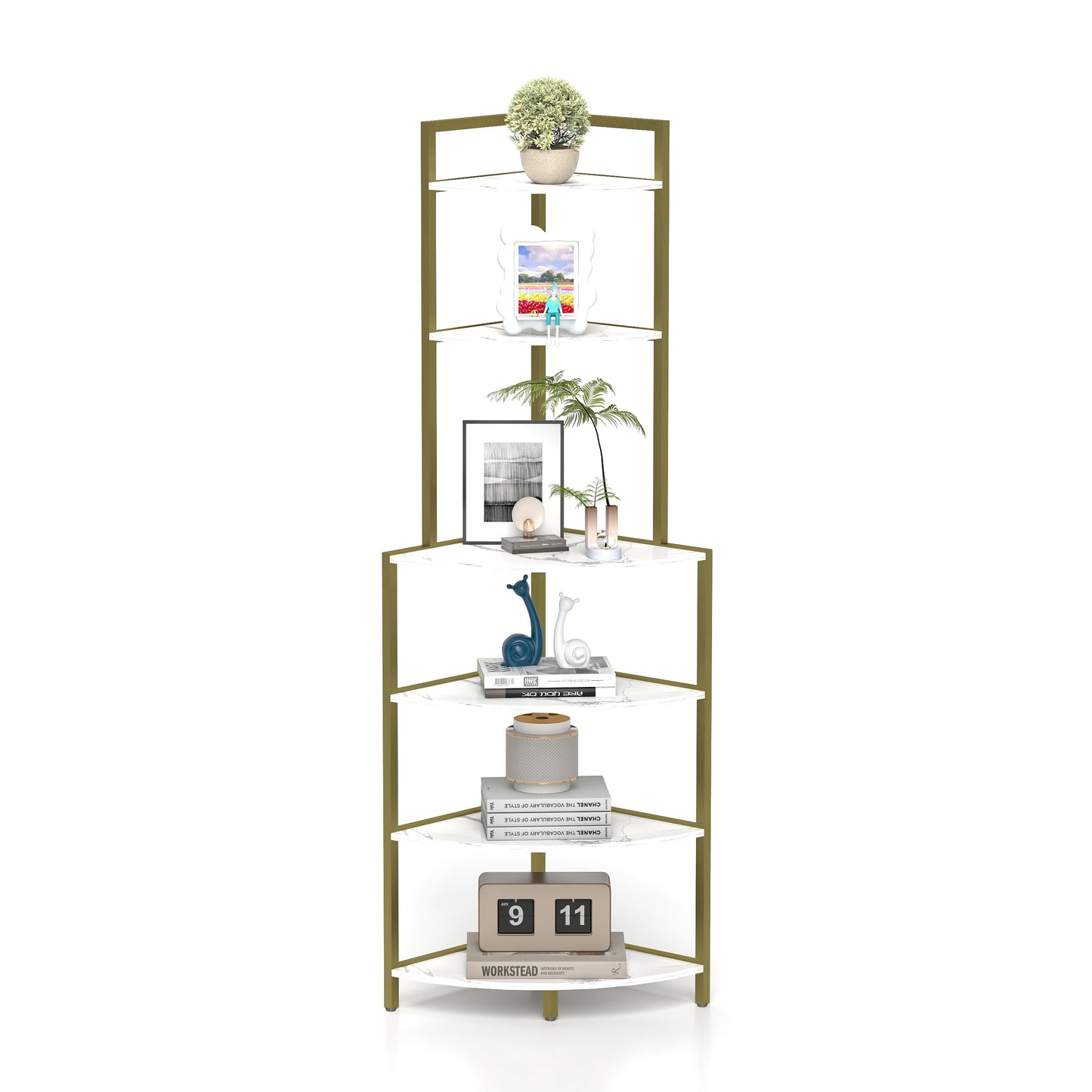 6-story corner open bookshelf, modern bookshelf, wooden frame, independent bookshelf unit, - Korvel