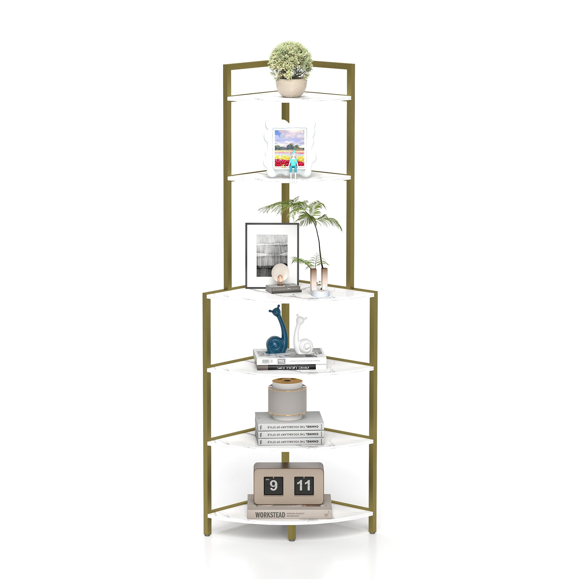 6-story corner open bookshelf, modern bookshelf, wooden frame, independent bookshelf unit, - Korvel
