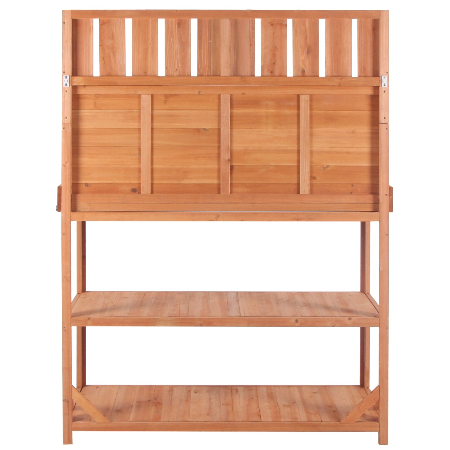 65" Large Wooden Farmhouse Rustic Outdoor Potting Bench Table Garden Potting Bench with 4 Storage Shelves and Side Hook,Natural - Korvel