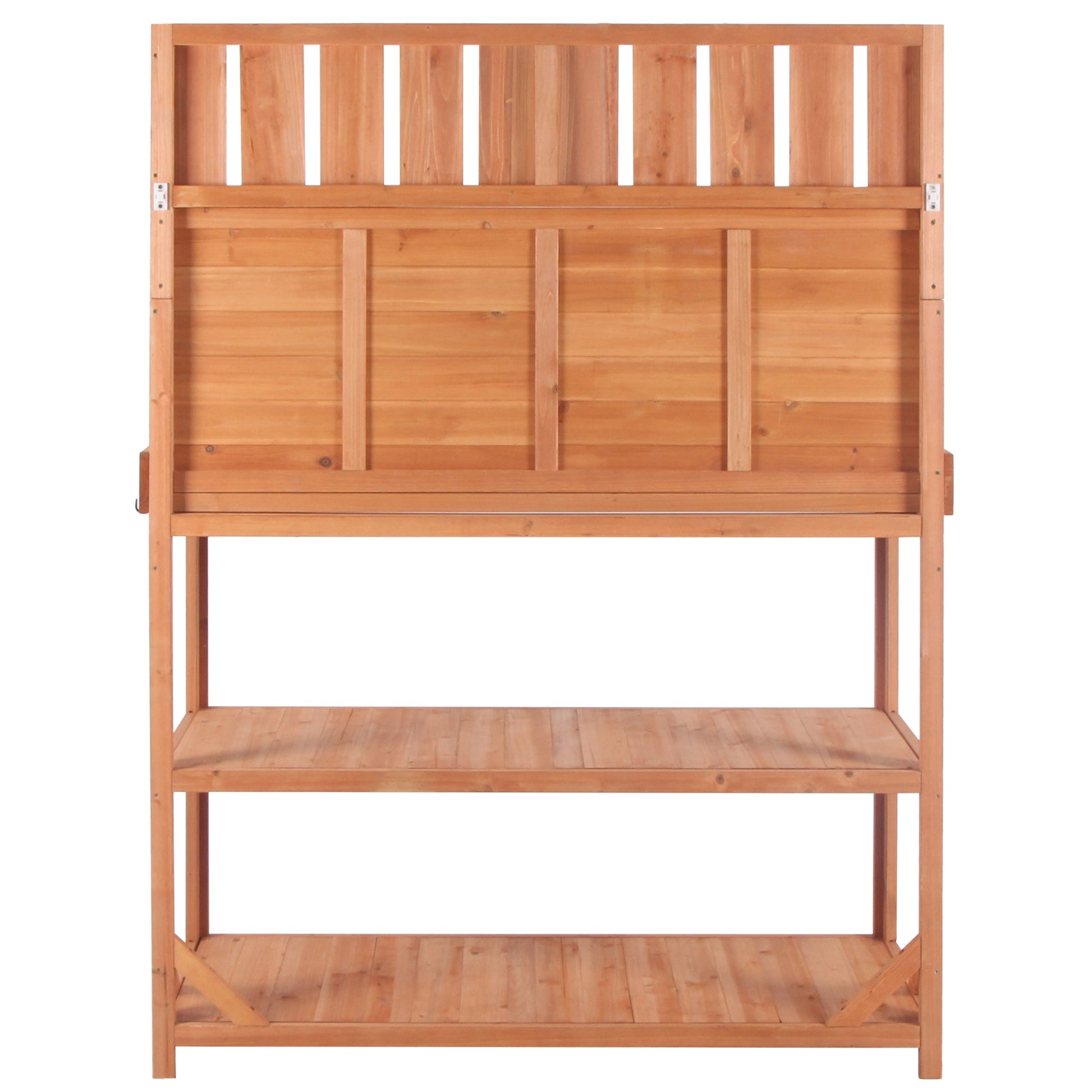 65" Large Wooden Farmhouse Rustic Outdoor Potting Bench Table Garden Potting Bench with 4 Storage Shelves and Side Hook,Natural - Korvel