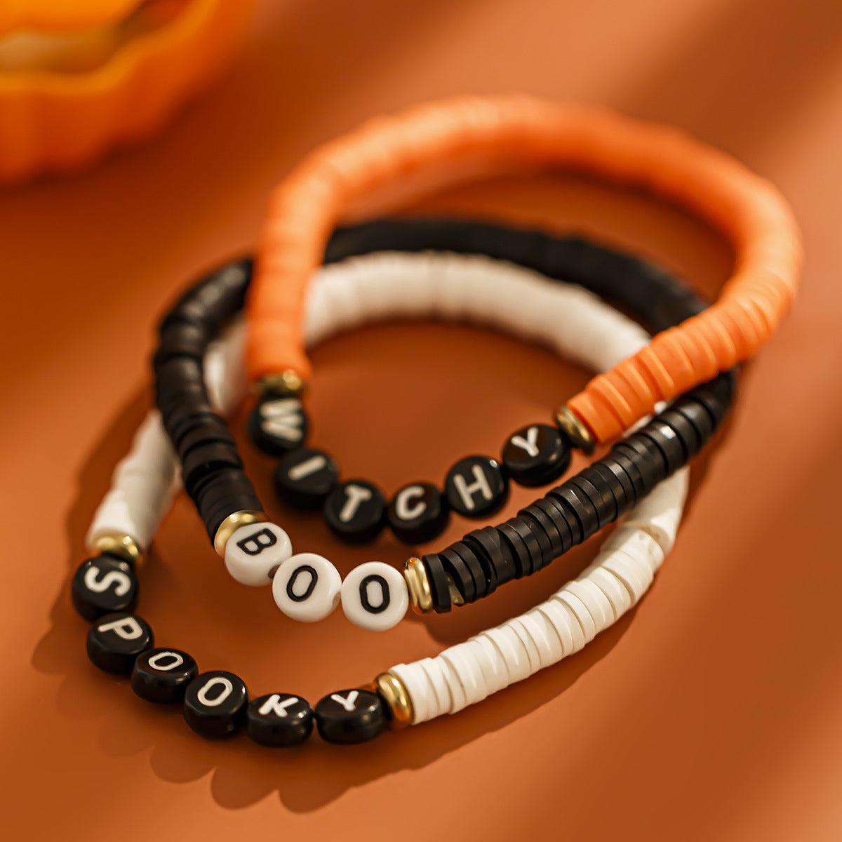 Halloween Soft Ceramic Elastic Bracelet Set Dark Wind Pumpkin Head Letter Bracelet - Korvel
