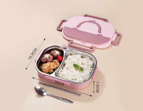 Stylish, simple, portable, large capacity 304 stainless steel two-compartment lunch box with bowl lunch box - Korvel