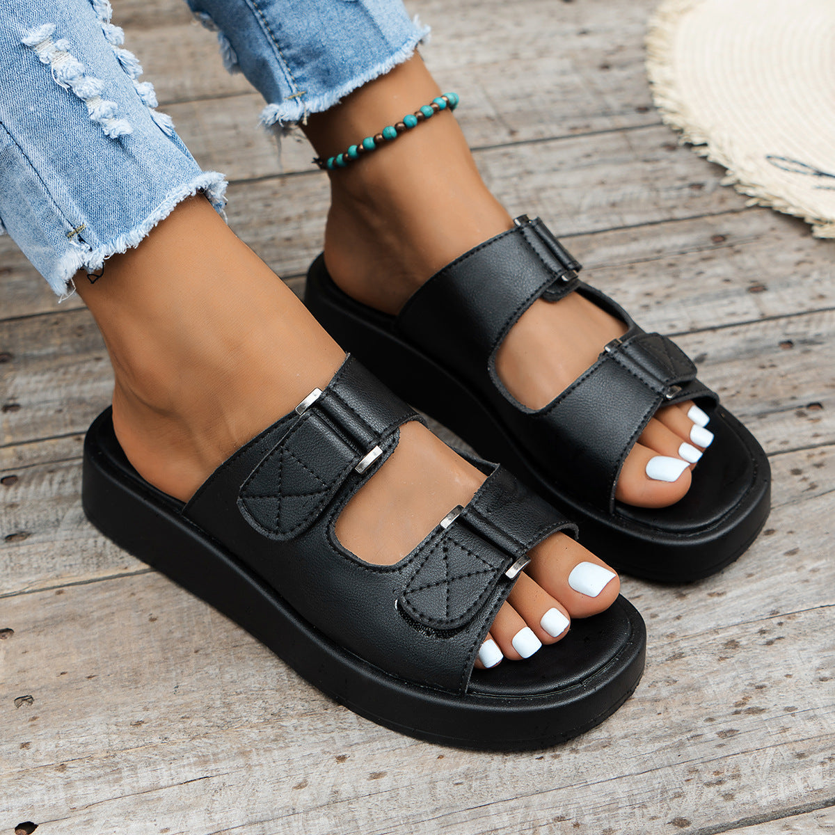 Casual Velcro Beach Sandals with Thick Sole