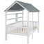 Wood Twin Size House Bed with Roof, Guardrail and Shelves, White - Korvel