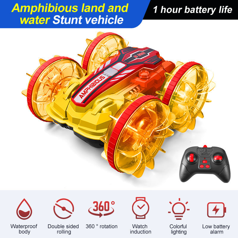 Colorful light wheel double-sided stunt amphibious remote control car watch dual control four-wheel drive power - Korvel