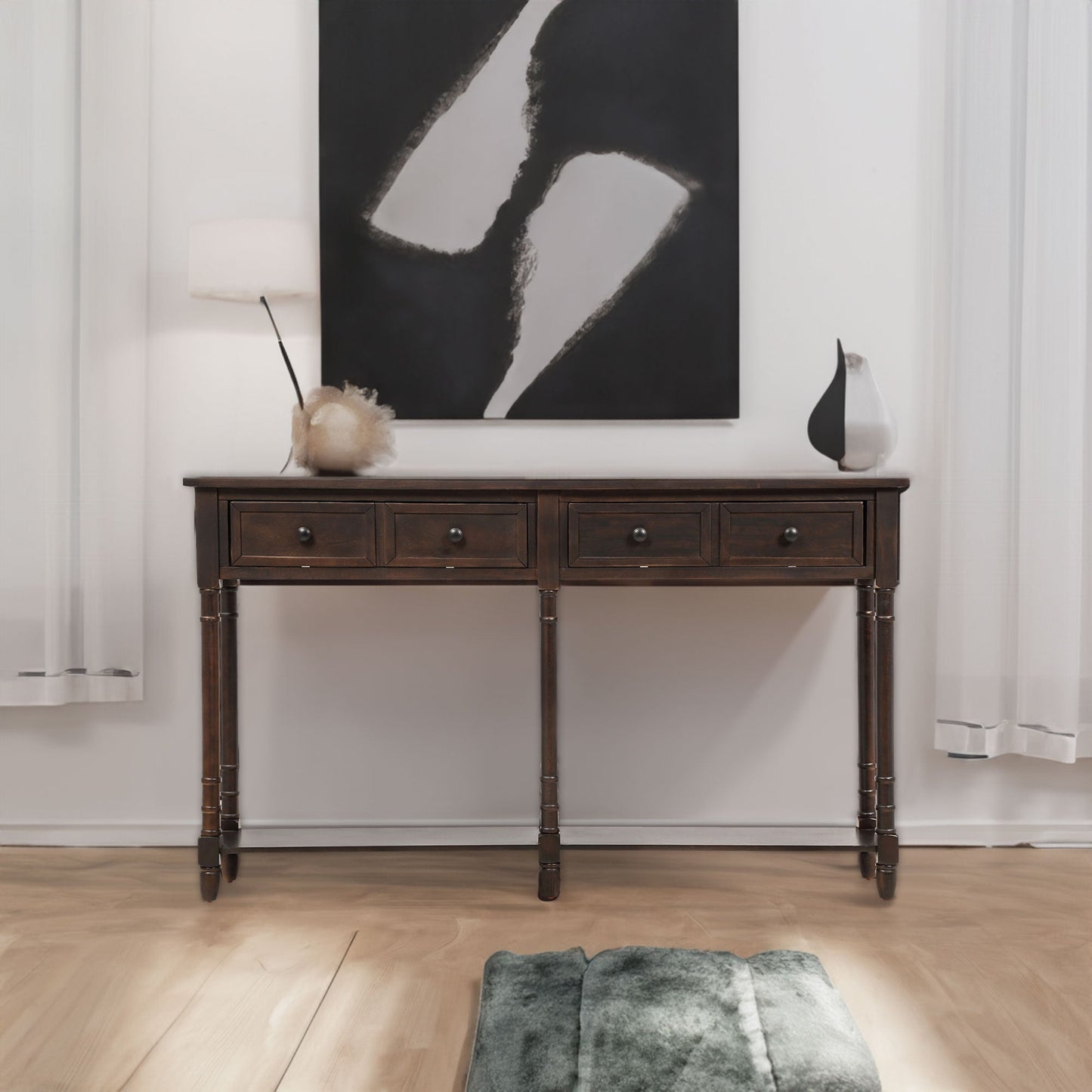 TREXM Espresso Console Table with Storage Drawers
