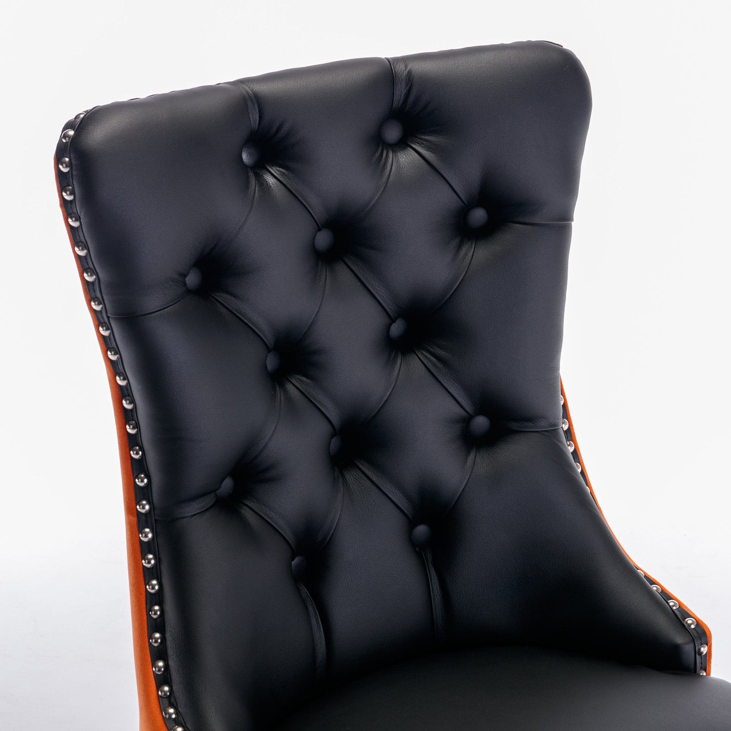 Tufted Solid Wood Contemporary PU and Velvet Upholstered Dining Chair with Wood Legs Nailhead Trim 2-Pcs Set Black+Orange - Korvel