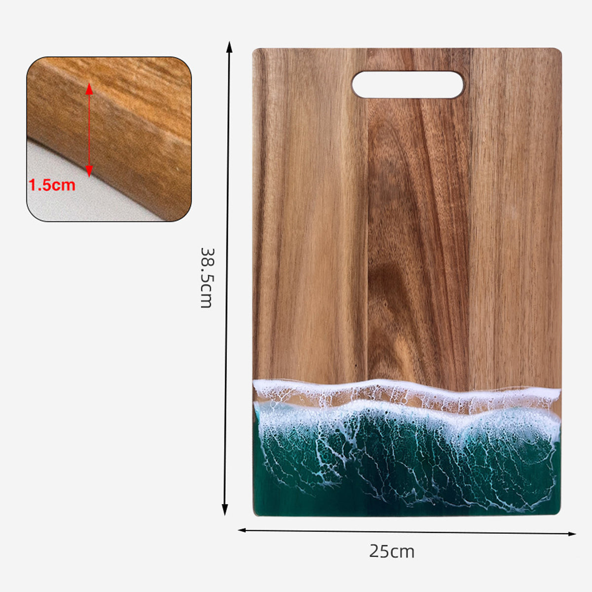 Wood Cutting Board Resin Blue green Wave Pattern - Korvel