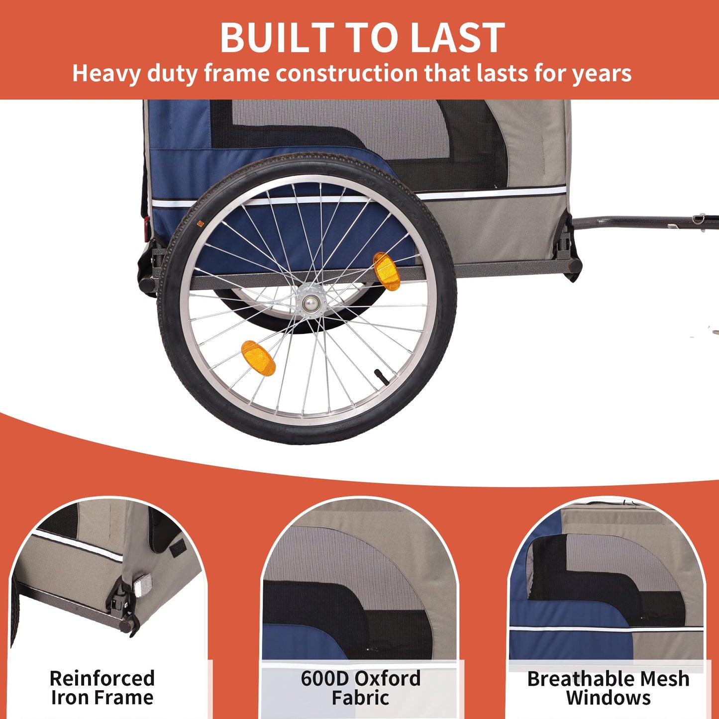 Tangkula Dog Bike Trailer Breathable Mesh Dog Cart with 3 Entrances Safety Flag 8 Reflectors - Korvel