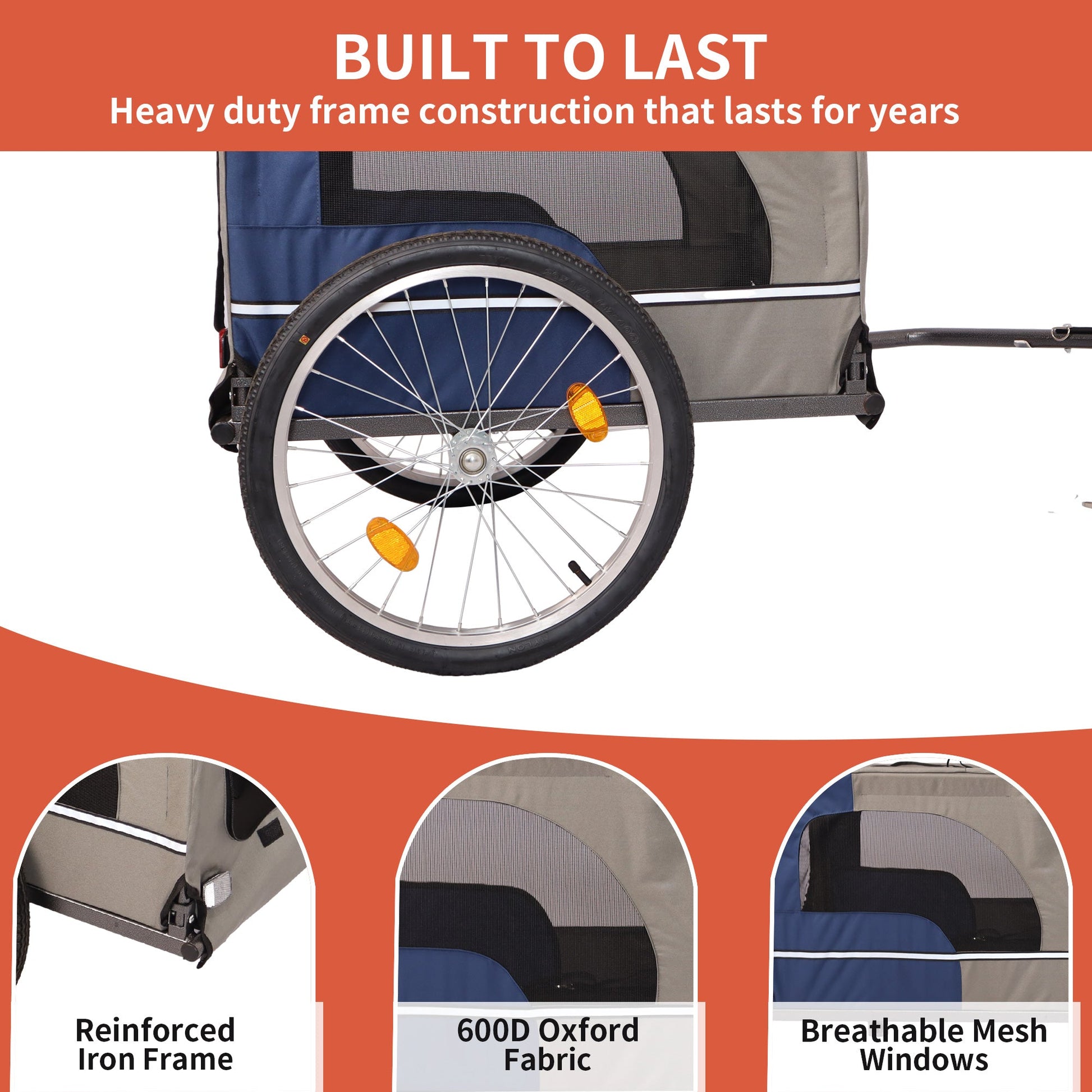 Tangkula Dog Bike Trailer Breathable Mesh Dog Cart with 3 Entrances Safety Flag 8 Reflectors - Korvel