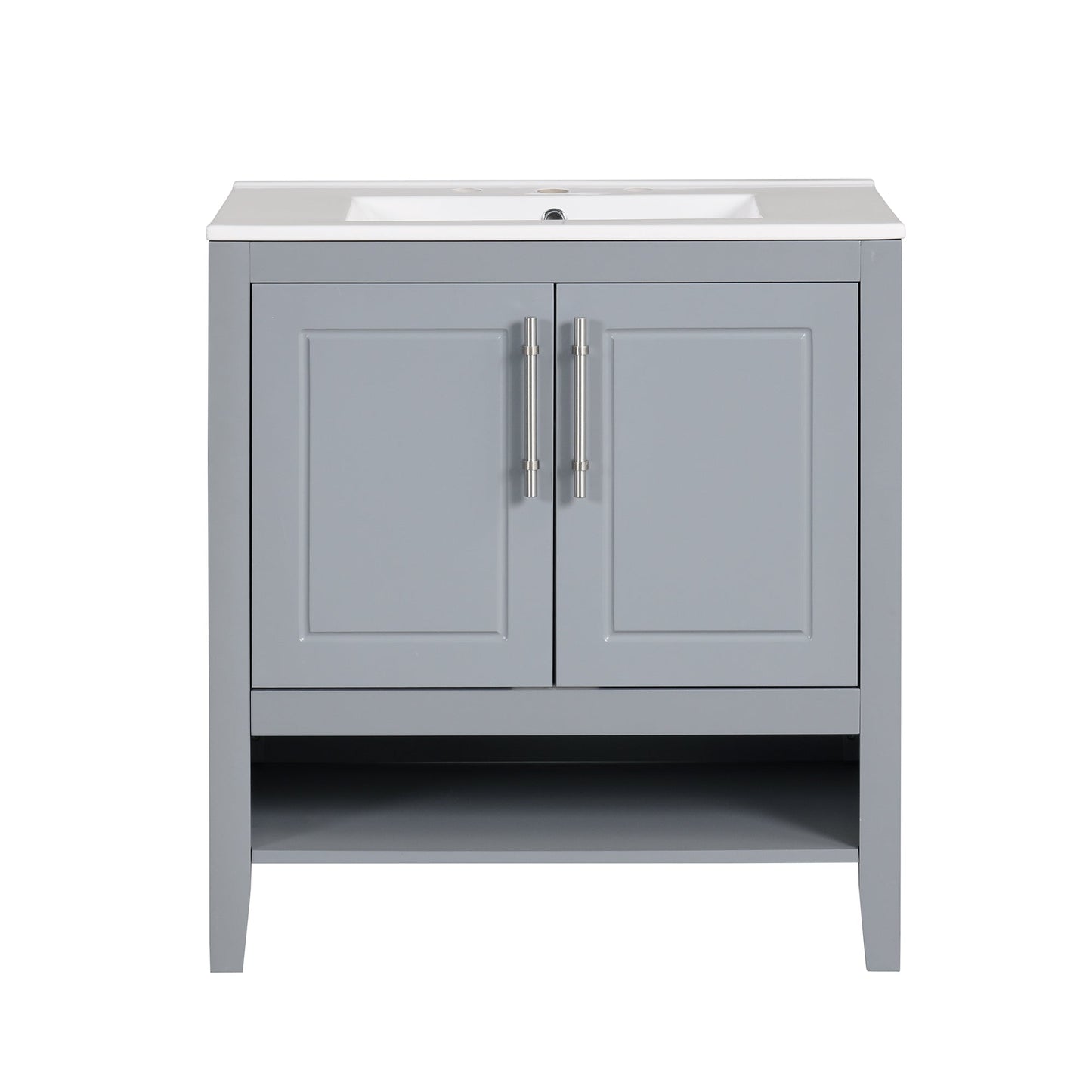 30" Bathroom Vanity with Sink, Multi-functional Bathroom Cabinet with Doors and Drawers, Solid Frame and MDF Board, Grey - Korvel