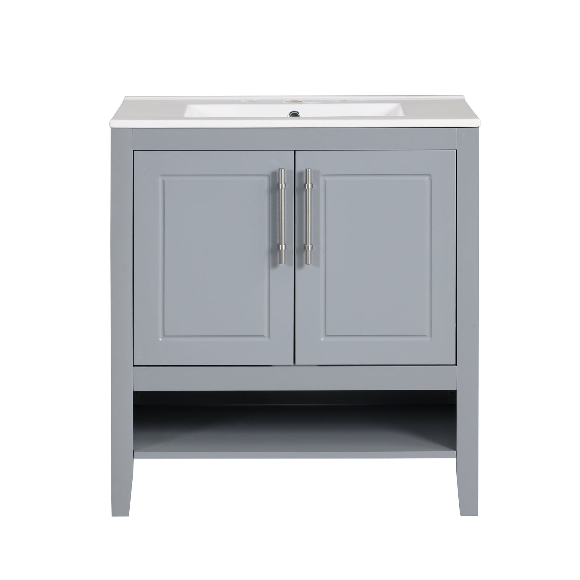 30" Bathroom Vanity with Sink, Multi-functional Bathroom Cabinet with Doors and Drawers, Solid Frame and MDF Board, Grey - Korvel