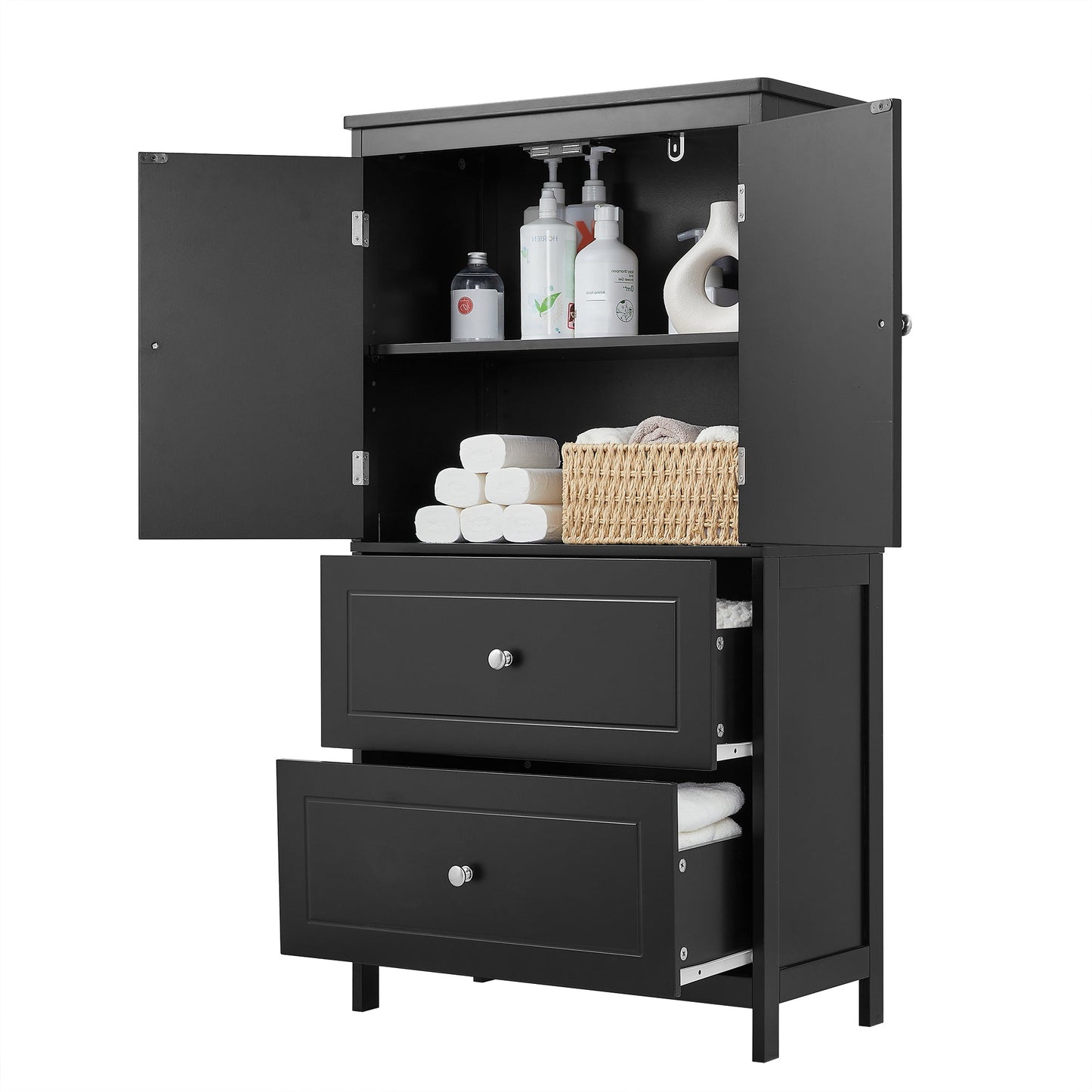 Armoire de rangement de salle de bain noire élégante avec étagère réglable