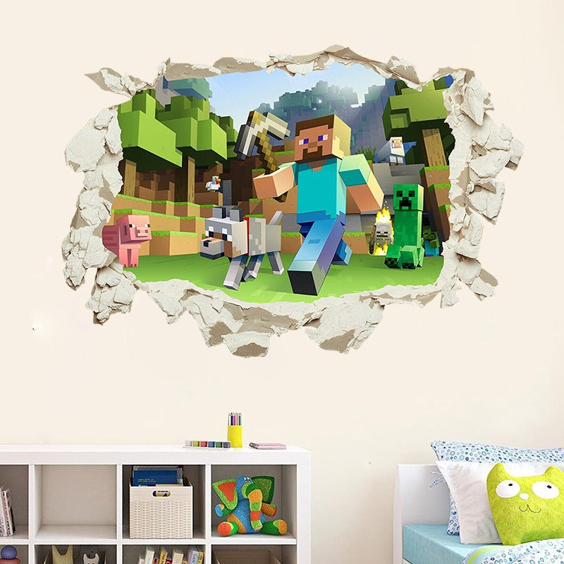 Minecraft run away My World Wall Stickers Living Room Children's Room Removable Decorative PVC Stickers - Korvel