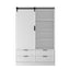 Tall Bedroom Armoire Wardrobe Closet Clothing Storage Cabinet with Hanging Rod Barn Door Drawers Open Shelves,White - Korvel