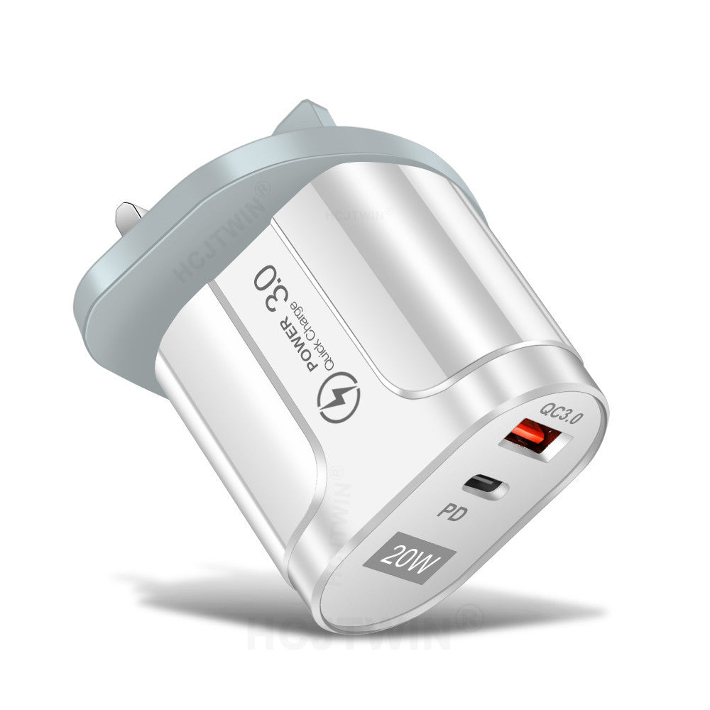 PD20W Mobile Fast Charging Charger 5V4A US, European, and British Standard Speed Matching Device PD+QC3.0 Travel Charging Head - Korvel