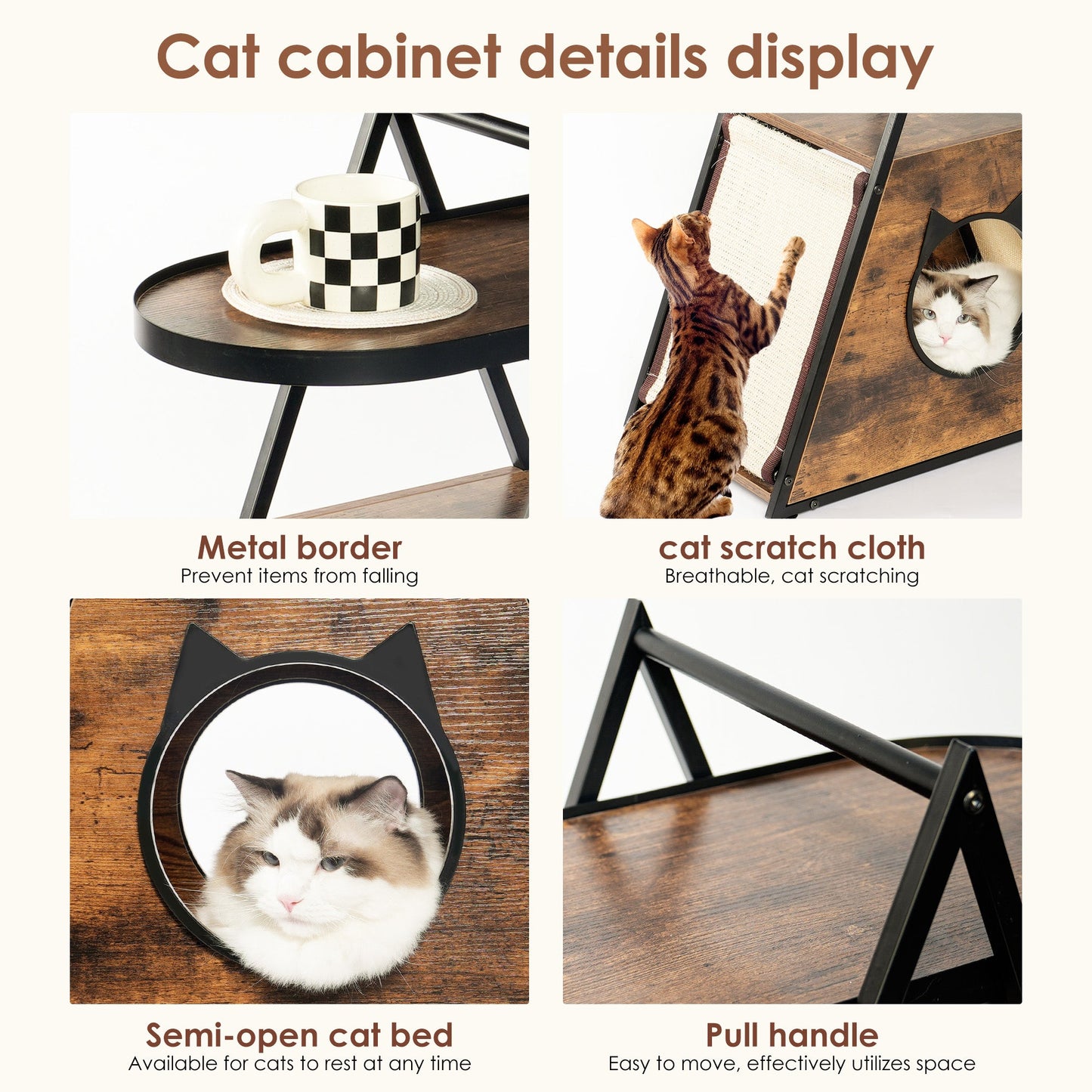 Vintage Black Wood Cat Condo & End Table