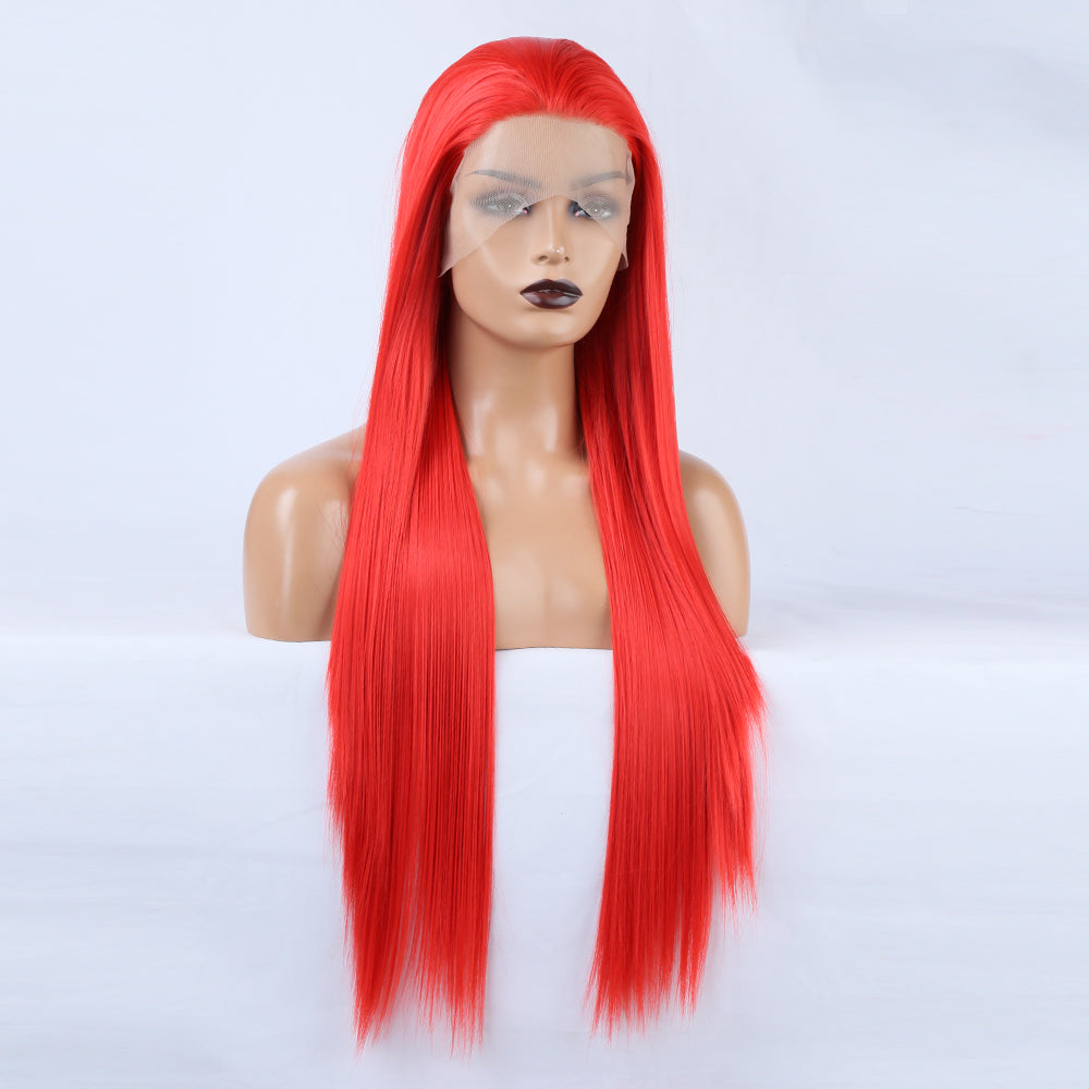 Perruque en Dentelle Rouge pour Femmes - Accessoire de Cheveux Longs et Lisses