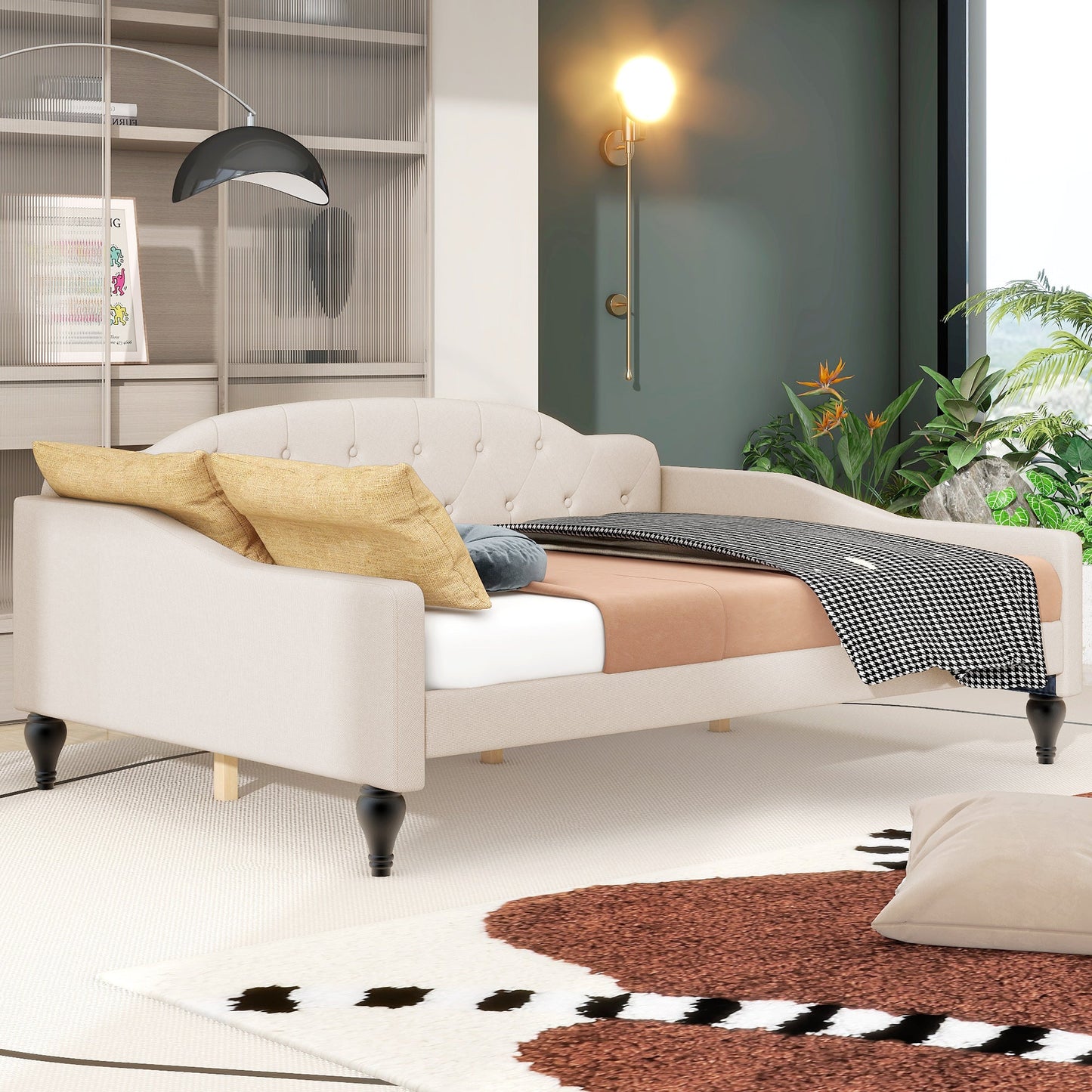 Full Size Upholstered Tufted Daybed in Beige
