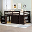 Low Study Full Loft Bed with Cabinet Shelves and Rolling Portable Desk Multiple Functions Bed- Espresso - Korvel