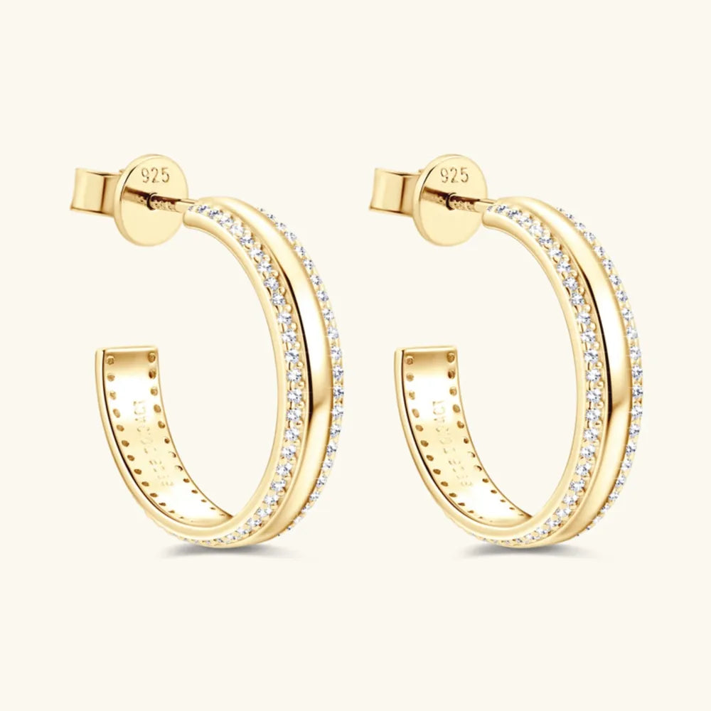 925 Sterling Silver Inlaid Moissanite C-Hoop Earrings - Korvel