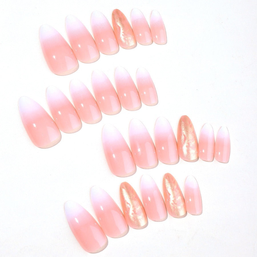 New wearable nail gradient glitter manicure patches almond-shaped nails fake nail patches - Korvel