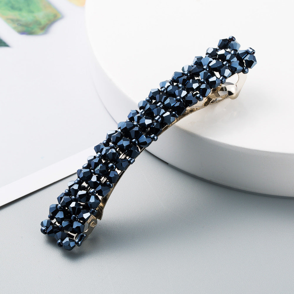 Korean Style Retro Crystal Beaded Hair Clip Simple Wild One Word Clip Female Side Clip Spring Clip Korean Hair Accessories - Korvel