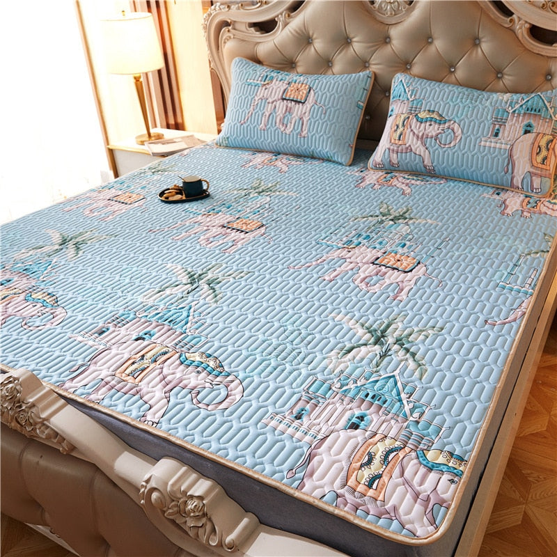 Summer Bed Sheet Ice Silk Mat Soft and Comfortable Latex Mattress Bedding Three-piece Breathable Mat for Comfortable Sleep - Korvel