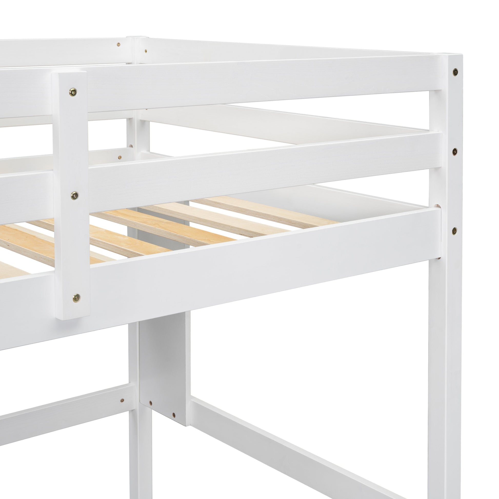 Twin Loft Bed with built-in desk and bookcase of three compartments, Guardrails and Ladder,White - Korvel