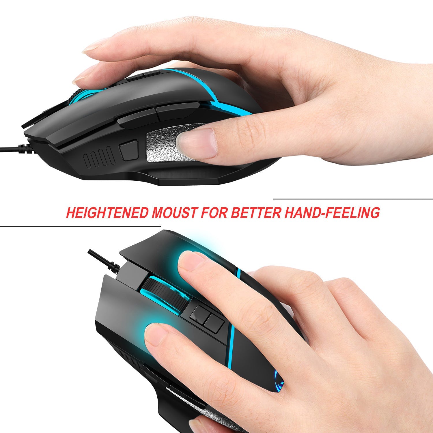 A876 wired mouse with colorful synchronized lighting, 6400dpi adjustable lighting, can turn off gaming mouse - Korvel
