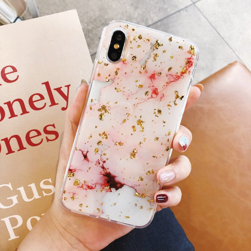 Coque de téléphone en marbre doré de luxe pour iPhone