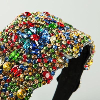 New Oversized Exaggerated Gypsophila Color Rhinestone Wide-Brimmed Headband Female Net Celebrity Fabric Personality Headwear - Korvel