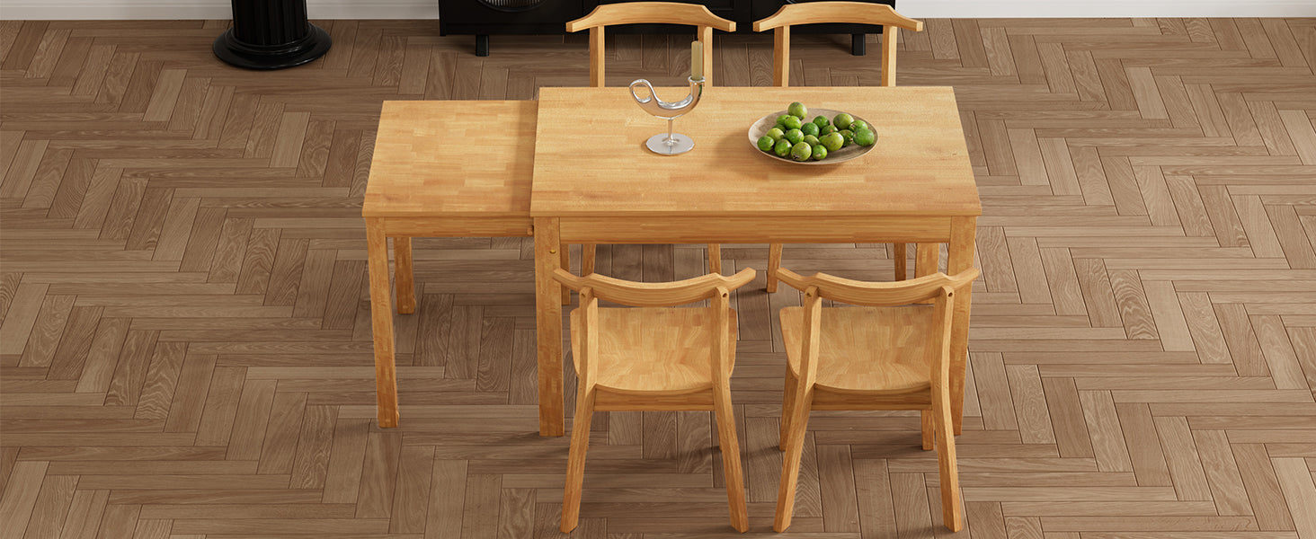 TOPMAX 65 "5-piece set with wheels, expandable dining table set, 17.7" pull-out side table and small dining chairs, natural - Korvel