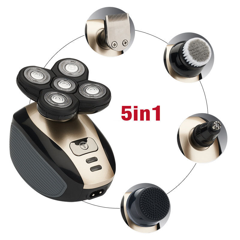 Multifunctional 5-Head Shaver Rechargeable Razor Water Washing Bald Head Machine Five-In-One Razor - Korvel