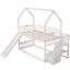 Twin over Twin House Bunk Bed with Convertible Slide,Storage Staircase,White - Korvel