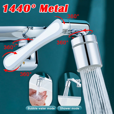 1080 °/1440 ° New Mechanical Arm Double Outlet Bubbler Universal Extension Faucet Splash Proof Washing Faucet Extender - Korvel