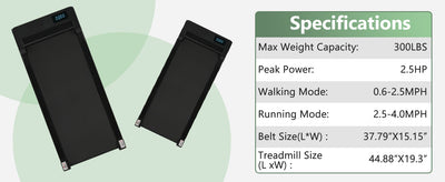 8.10 Walking Pad Under Desk Treadmill - 2.5HP, 300LBS Capacity